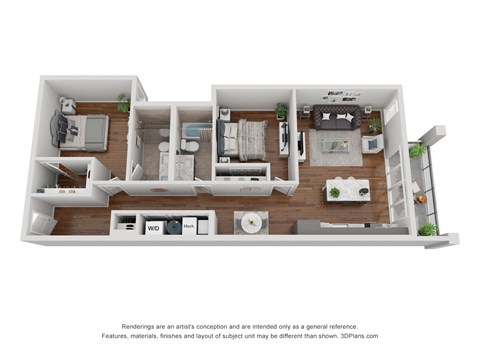 Floor plan for 2 beds, 2 baths, 1092 sqft